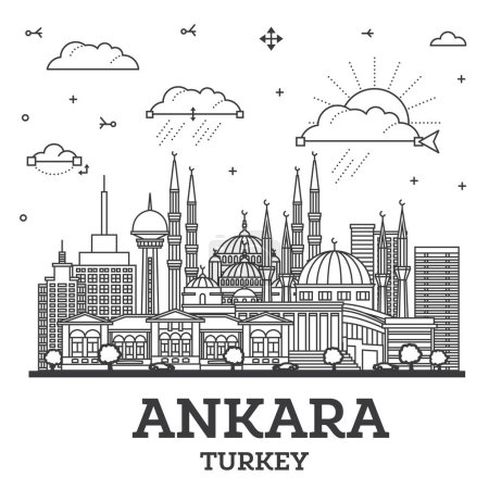 Illustration for Outline Ankara Turkey City Skyline with Historic Buildings Isolated on White. Vector Illustration. Ankara Cityscape with Landmarks. - Royalty Free Image
