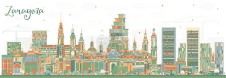Illustration for Zaragoza Spain City Skyline with Color Buildings. Vector Illustration. Zaragoza Cityscape with Landmarks. Business Travel and Tourism Concept with Historic Architecture. - Royalty Free Image