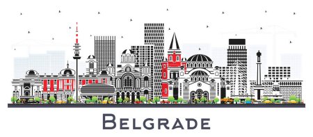 Ilustración de Belgrado Serbia City Skyline con edificios de color aislados en blanco. Ilustración vectorial. Belgrado Paisaje urbano con puntos de referencia. Concepto de viajes de negocios y turismo con arquitectura histórica. - Imagen libre de derechos