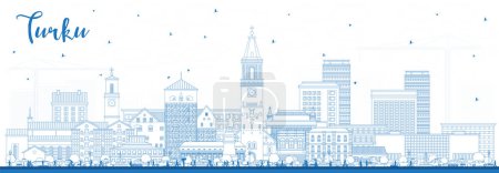 Téléchargez les illustrations : Décrivez Turku Finlande ville skyline avec des bâtiments bleus. Illustration vectorielle. Paysage urbain de Turku avec des monuments. Concept de voyage d'affaires et de tourisme à l'architecture moderne et historique. - en licence libre de droit