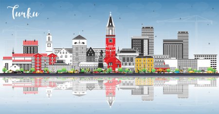 Photo for Turku Finland city skyline with color buildings, blue sky and reflections. Vector illustration. Turku cityscape with landmarks. Business and tourism concept with modern and historic architecture. - Royalty Free Image
