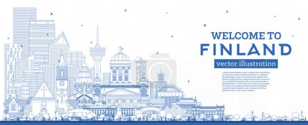 Photo for Outline Finland city skyline with blue buildings. Vector illustration. Concept with historic and modern architecture. Finland  cityscape with landmarks. Helsinki. Espoo. Vantaa. Oulu. Turku. - Royalty Free Image