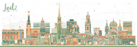 Ilustración de Lodz Poland City Skyline with Color Buildings (en inglés). Ilustración vectorial. Paisaje urbano Lodz con monumentos. Concepto de viajes de negocios y turismo con arquitectura histórica. - Imagen libre de derechos