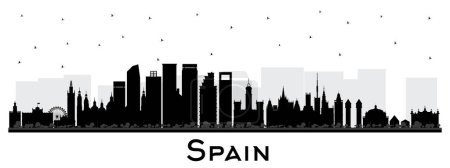 Photo for Spain city skyline silhouette with black buildings isolated on white. Vector Illustration. Modern and Historic Architecture. Spain Cityscape with Landmarks. Madrid. Barcelona. Valencia. Seville. - Royalty Free Image