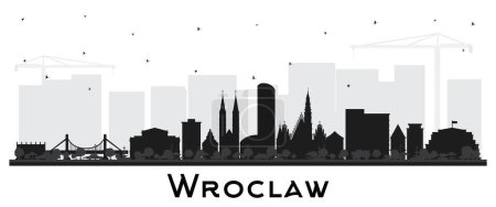 Téléchargez les illustrations : Silhouette Wroclaw Poland City Skyline avec bâtiments noirs isolés sur blanc. Illustration vectorielle. Paysage urbain de Wroclaw avec des monuments. Voyages d'affaires et tourisme Concept avec architecture historique. - en licence libre de droit