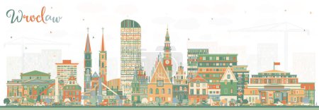 Ilustración de Wroclaw Poland City Skyline with Color Buildings (en inglés). Ilustración vectorial. Paisaje urbano de Wroclaw con puntos de referencia. Concepto de viajes de negocios y turismo con arquitectura histórica. - Imagen libre de derechos