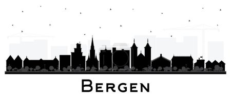 Téléchargez les illustrations : Bergen Norway City silhouette Skyline avec noir Bâtiments isolés sur blanc. Illustration vectorielle. Paysage urbain de Bergen avec des monuments. Voyages d'affaires et tourisme Concept avec architecture historique. - en licence libre de droit