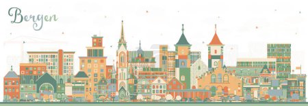 Illustration for Bergen Norway City Skyline with Color Buildings. Vector Illustration. Bergen Cityscape with Landmarks. Business Travel and Tourism Concept with Historic Architecture. - Royalty Free Image