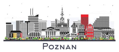 Ilustración de Poznan Polonia City Skyline con edificios de color aislados en blanco. Ilustración vectorial. Paisaje urbano de Poznan con monumentos. Concepto de viajes de negocios y turismo con arquitectura histórica. - Imagen libre de derechos
