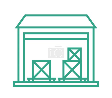 Photo for Small warehouse with boxes. Outline icon isolated on white background. Part of supply chain. Vector illustration. - Royalty Free Image