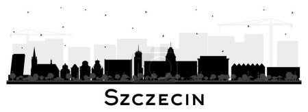 Szczecin Polonia silueta del horizonte de la ciudad con edificios negros aislados en blanco. Ilustración vectorial. Paisaje urbano de Szczecin con hitos. Concepto de negocios y turismo con arquitectura histórica.