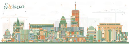 Illustration for Szczecin Poland city skyline with color buildings. Vector illustration. Szczecin cityscape with landmarks. Business travel and tourism concept with modern and historic architecture. - Royalty Free Image