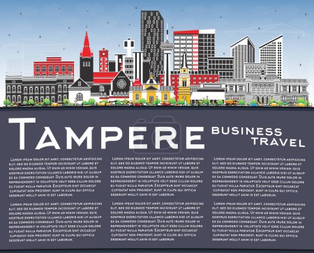 Stadtsilhouette von Tampere Finnland mit farbigen Gebäuden, blauem Himmel und Kopierraum. Vektorillustration. Stadtbild von Tampere mit Wahrzeichen. Reise- und Tourismuskonzept mit moderner und historischer Architektur.