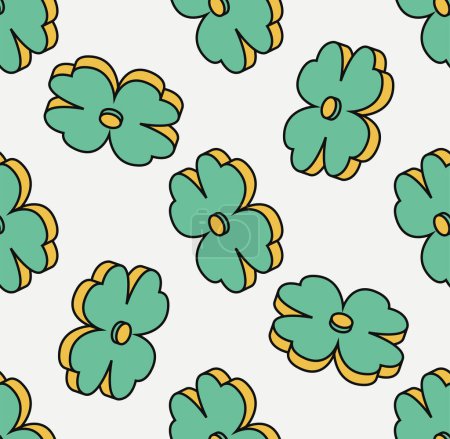 Illustration for Four leaf clover seamless pattern. Isometric icon. Symbol of Saint Patrick day. Vector illustration. Modern style. - Royalty Free Image