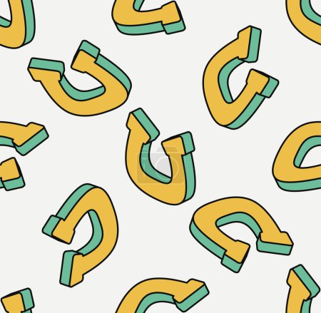 Illustration for Seamless pattern with yellow horseshoes. Isometric icon. Symbol of Saint Patrick day. Vector illustration. Modern style. - Royalty Free Image