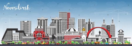 Photo for Novosibirsk Russia city skyline with color buildings and blue sky. Vector illustration. Novosibirsk cityscape with landmarks. Business travel and tourism concept with modern and historic architecture. - Royalty Free Image