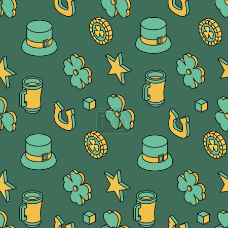 Photo for Festive colorful background for St Patrick's Day. Isometric seamless pattern. Vector illustration. Symbols and icons of St Patrick's Day. - Royalty Free Image
