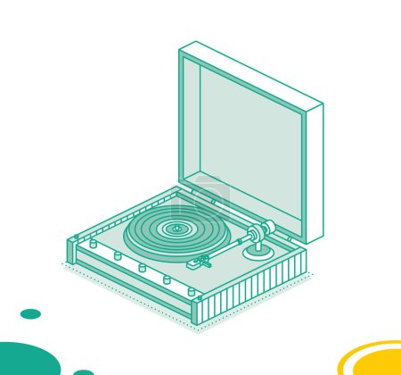 Illustration for Isometric vinyl player. Vector illustration. Object isolated on white background. Vinyl recorder. 3d element in outline style. - Royalty Free Image