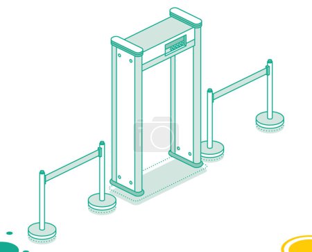 Photo for Isometric airport security metal detector gate with portable ribbon barriers. Vector illustration. Objects isolated on white background. Airport security. Full body scanner. Fencing tape. - Royalty Free Image
