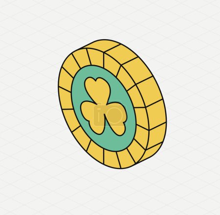 Photo for Yellow green coin. Isometric icon. Symbol of Saint Patrick day. Vector illustration. Modern style. - Royalty Free Image