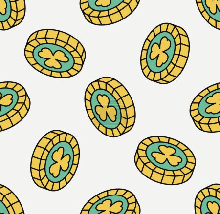 Photo for Seamless pattern with yellow green coin. Isometric icon. Symbol of Saint Patrick day. Vector illustration. Modern style. - Royalty Free Image
