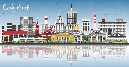 Illustration for Chelyabinsk Russia city skyline with color buildings, blue sky and reflections. Vector illustration. Chelyabinsk cityscape with landmarks. Travel and tourism concept with modern architecture. - Royalty Free Image