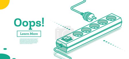 Illustration for Isometric unplugged electric plug and socket isolated on white background. Vector illustration. Minimalistic design of 404 error page. Modern electric extension cord. Power board with five slots. - Royalty Free Image