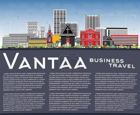 Photo for Vantaa Finland city skyline with color buildings, blue sky and copy space. Vector illustration. Vantaa cityscape with landmarks. Travel and tourism concept with modern and historic architecture. - Royalty Free Image