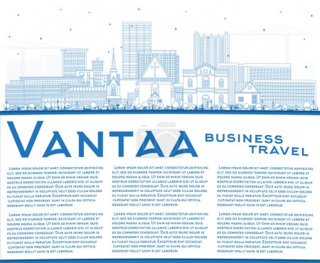 Photo for Outline Vantaa Finland city skyline with blue buildings and copy space. Vector illustration. Vantaa cityscape with landmarks. Business travel and tourism concept with modern and historic architecture. - Royalty Free Image