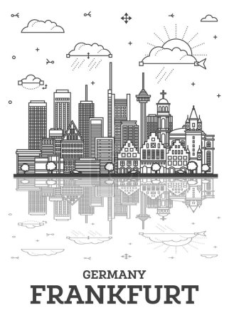 Photo for Outline Frankfurt Germany City Skyline with Modern Buildings and Reflections Isolated on White. Vector Illustration. Frankfurt Cityscape with Landmarks. - Royalty Free Image