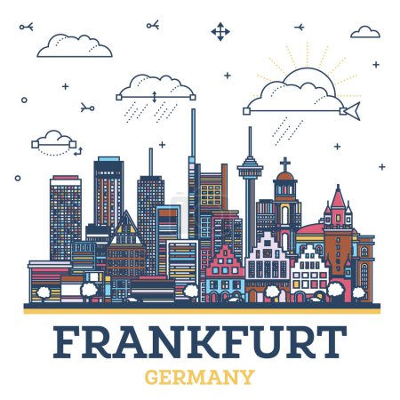 Photo for Outline Frankfurt Germany City Skyline with Modern Colored Buildings Isolated on White. Vector Illustration. Frankfurt Cityscape with Landmarks. - Royalty Free Image