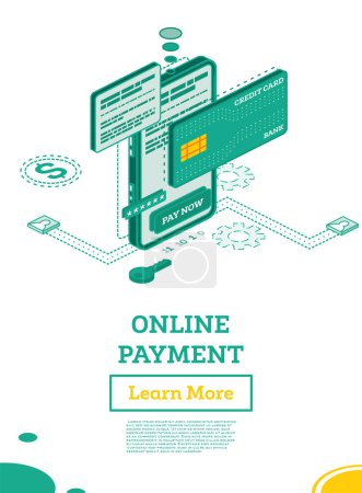 Illustration for Online Outline Payment with Mobile Phone Isometric Illustration Concept. Online shopping. Vector Illustration. Internet Banking. Modern Design Concept of Web Page Design. Online Security Transaction. - Royalty Free Image