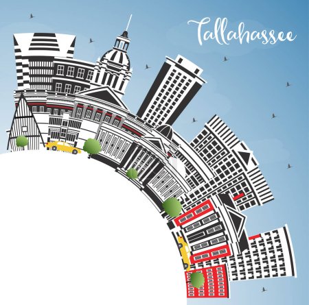 Illustration for Tallahassee Florida City Skyline with Color Buildings, Blue Sky and Copy Space. Vector Illustration. Tallahassee Cityscape with Landmarks. Travel and Tourism Concept with Modern Architecture. - Royalty Free Image