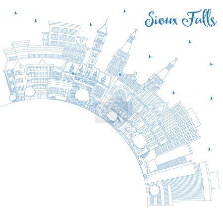 Ilustración de Sioux Falls South Dakota City Skyline con edificios azules y espacio de copia. Ilustración vectorial. Sioux Falls USA Paisaje urbano con monumentos. Concepto de Turismo con Arquitectura Moderna. - Imagen libre de derechos