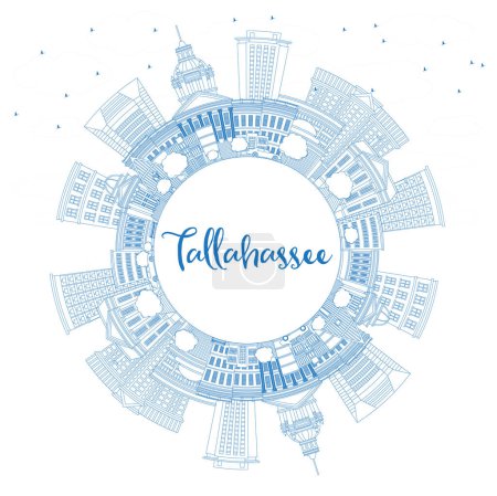 Illustration for Outline Tallahassee Florida City Skyline with Blue Buildings and Copy Space. Vector Illustration. Tallahassee Cityscape with Landmarks. Business Travel and Tourism Concept with Modern Architecture. - Royalty Free Image