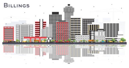 Billings Montana City Skyline with Color Buildings and reflections Isolated on White. Vector Illustration. Travel and Tourism Concept with Modern Architecture. Billings USA Cityscape with Landmarks.