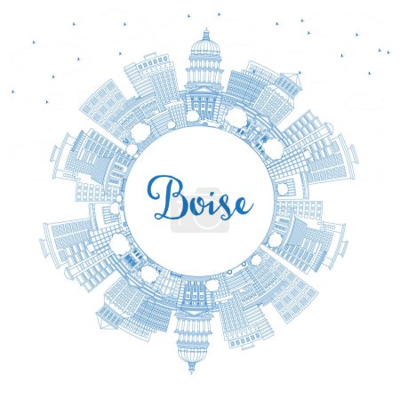 Outline Boise Idaho City Skyline with Blue Buildings and Copy Space. Vector Illustration. Boise USA Cityscape with Landmarks. Business Travel and Tourism Concept with Modern Architecture.