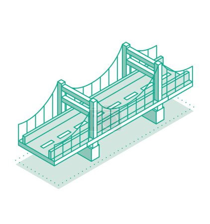 Illustration for Isometric outline bridge. Vector illustration. Road icon. Urban infrastructure. Suspension bridge. - Royalty Free Image