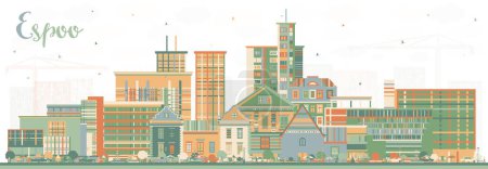 Espoo Finlandia horizonte de la ciudad con edificios de color. Ilustración vectorial. Espoo paisaje urbano con puntos de referencia. Concepto de viajes de negocios y turismo con arquitectura moderna e histórica.