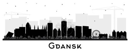 Silhouette der Stadt Danzig in Polen mit schwarzen Gebäuden, die isoliert auf weiß stehen. Vektorillustration. Danziger Stadtbild mit Wahrzeichen. Geschäfts- und Tourismuskonzept mit moderner und historischer Architektur.
