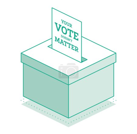 Téléchargez les illustrations : Bulletin de vote isométrique inséré dans l'urne. Le bulletin de vote porte le message suivant : "Votre vote n'a pas d'importance. Décrivez les objets isolés sur fond blanc. Illustration vectorielle. - en licence libre de droit