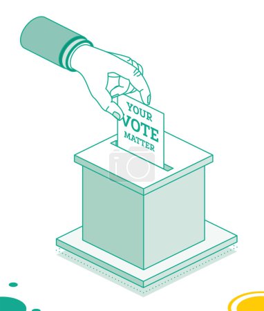 Photo for Voting Concept. Hand Puts Vote Bulletin into Vote Box. Vector Illustration. Isometric Election Concept with Ballot Box. The ballot has the message: Your vote matters. - Royalty Free Image