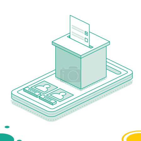 Photo for Isometric online voting and election concept using the smartphone. Vector illustration. Smartphone with vote on screen. People vote online using mobile app to choose their candidate. - Royalty Free Image