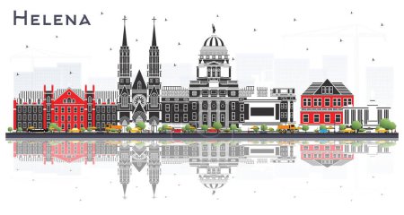 Photo for Helena Montana City Skyline with Color Buildings and reflections Isolated on White. Vector Illustration. Business Travel and Tourism Concept with Historic Architecture. Cityscape with Landmarks. - Royalty Free Image