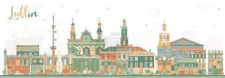 Lublin Poland city skyline with color buildings. Vector illustration. Lublin cityscape with landmarks. Business travel and tourism concept with modern and historic architecture.