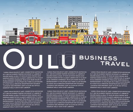 Illustration for Oulu Finland city skyline with color buildings, blue sky and copy space. Vector illustration. Oulu cityscape with landmarks. Business travel and tourism concept with modern and historic architecture. - Royalty Free Image