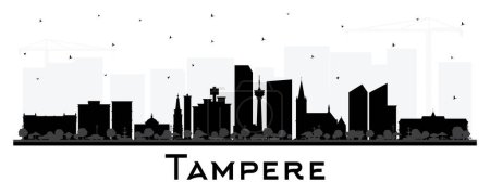 Tampere Finlandia silueta del horizonte de la ciudad con edificios negros aislados en blanco. Ilustración vectorial. Paisaje urbano de Tampere con hitos. Concepto turístico con arquitectura moderna e histórica.