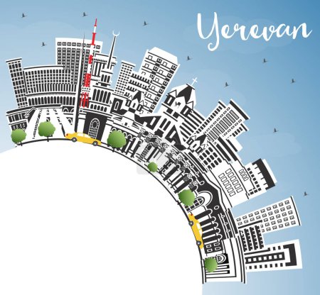 Photo for Yerevan Armenia City Skyline with Color Buildings, Blue Sky and Copy Space. Vector Illustration. Yerevan Cityscape with Landmarks. Business Travel and Tourism Concept with Historic Architecture. - Royalty Free Image