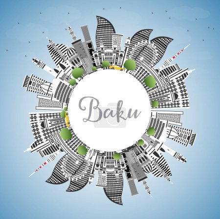 Photo for Baku Azerbaijan City Skyline with Color Buildings, Blue Sky and Copy Space. Vector Illustration. Baku Cityscape with Landmarks. Business Travel and Tourism Concept with Historic Architecture. - Royalty Free Image