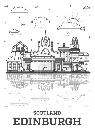 Photo for Outline Edinburgh Scotland City Skyline with Modern, Historic Buildings and reflections Isolated on White. Vector Illustration. Edinburgh Cityscape with Landmarks. - Royalty Free Image